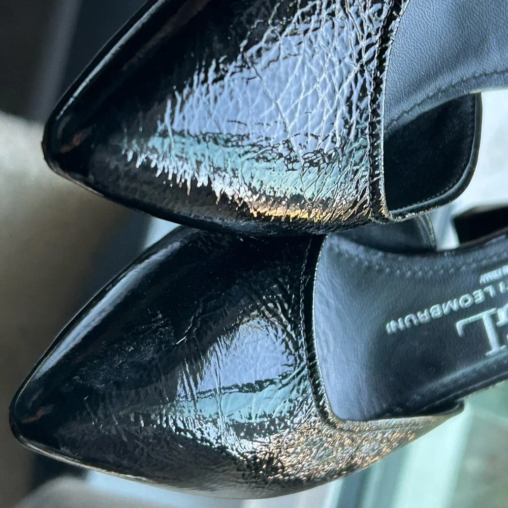 AGL Patent Black Ankle Strap Heels